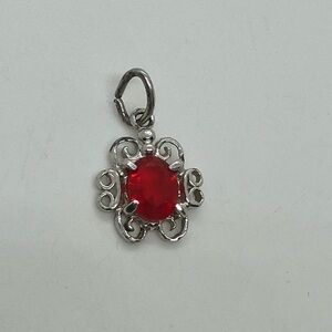 Vtg 925 Sterling Silver Red Glass Filiree Frame July Birthstone Charm / Pendant